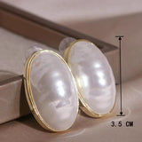 Korea Retro Geometric Pearl Stud Earrings for Women Vintage Big Simulated Pearl