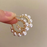 French Niche Metal Pearl Earrings Ear Hoop Cold Harbor Wind