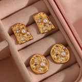 Geometric Pearl Stud Earrings Stainless Steel Jewelry