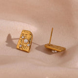 Geometric Pearl Stud Earrings Stainless Steel Jewelry