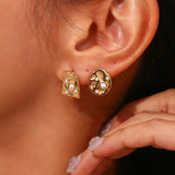 Geometric Pearl Stud Earrings Stainless Steel Jewelry