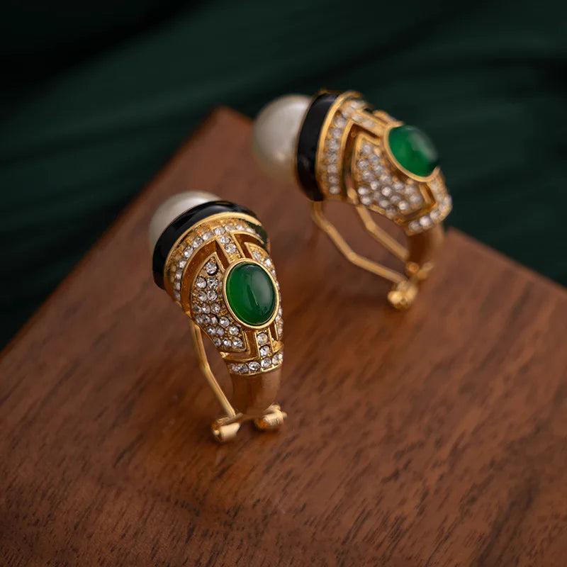 Vintage Geometric Earrings 925 Silver Glass Pearl for Women