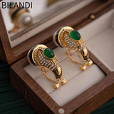 Vintage Geometric Earrings 925 Silver Glass Pearl for Women