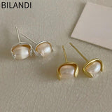 Bilandi 925 Silver Metal Pearl Stud Earrings for Women Gift