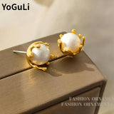 925 Silver Needle Simulated Pearl Earrings for Women