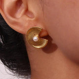 Bohemian Fan Shaped Pearl Stud Earrings