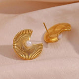 Bohemian Fan Shaped Pearl Stud Earrings