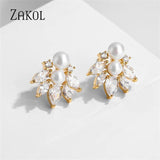 Green Zircon Leaf Stud Earrings for Women Girls Party Jewelry
