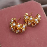 18K Metal Flower Pearl Earrings Women's Daily Accessories