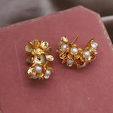 18K Metal Flower Pearl Earrings Women's Daily Accessories