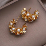 18K Metal Flower Pearl Earrings Women's Daily Accessories