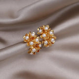 18K Metal Flower Pearl Earrings Women's Daily Accessories