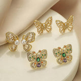 Stylish Butterfly Stud Earrings with Pearl CZ Crystal for Party