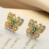 Stylish Butterfly Stud Earrings with Pearl CZ Crystal for Party