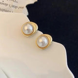 Metal Cream Pearl Earrings Post Studs Jewelry Style For Women