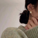 Metal Cream Pearl Earrings Post Studs Jewelry Style For Women