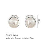 Metal Cream Pearl Earrings Post Studs Jewelry Style For Women