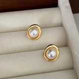 Metal Cream Pearl Earrings Post Studs Jewelry Style For Women