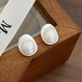 Metal Cream Pearl Earrings Post Studs Jewelry Style For Women