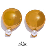 Geometric Pearls Stud Earrings 18K PVD Plated