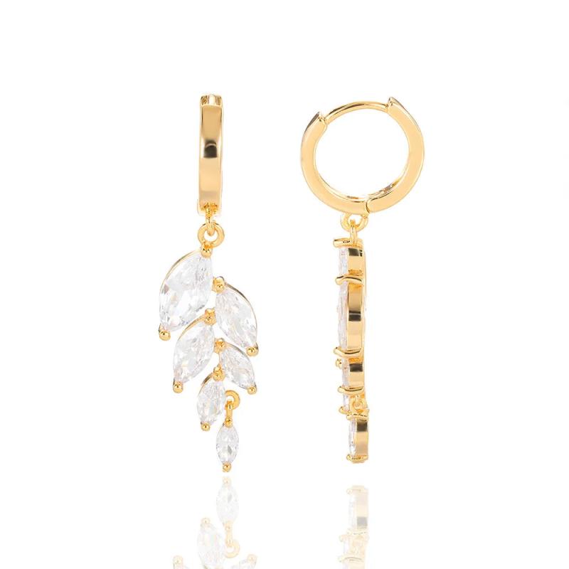 Zircon Leaves Drop Earring For Women Crystal Wedding Jewelry