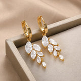 Zircon Leaves Drop Earring For Women Crystal Wedding Jewelry