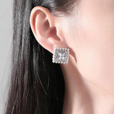 Square CZ Stud Earrings with Small Pearls Inlay Wedding Bridal Jewelry