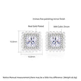 Square CZ Stud Earrings with Small Pearls Inlay Wedding Bridal Jewelry