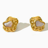 Peri'sbox 18K Pvd Plated Hammered Mother of Pearl Stud Earrings