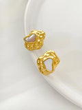 Peri'sbox 18K Pvd Plated Hammered Mother of Pearl Stud Earrings