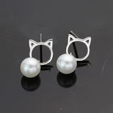 925 Silver Cat Pearl Stud Earrings Animal Mini Earring