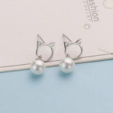 925 Silver Cat Pearl Stud Earrings Animal Mini Earring