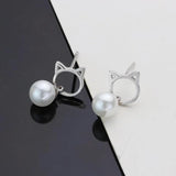 925 Silver Cat Pearl Stud Earrings Animal Mini Earring