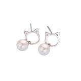 925 Silver Cat Pearl Stud Earrings Animal Mini Earring