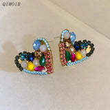 Copper Glass Beads Cluster Post Studs Heart Earrings