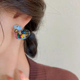 Copper Glass Beads Cluster Post Studs Heart Earrings
