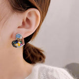 Copper Glass Beads Cluster Post Studs Heart Earrings