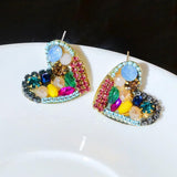 Copper Glass Beads Cluster Post Studs Heart Earrings