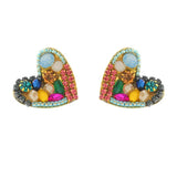 Copper Glass Beads Cluster Post Studs Heart Earrings