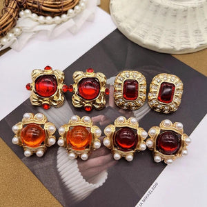 Vintage Red Earrings Rhinestone Pearls Femme Jewelry