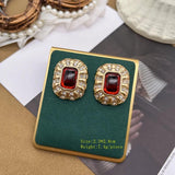 Vintage Red Earrings Rhinestone Pearls Femme Jewelry