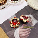 Vintage Red Earrings Rhinestone Pearls Femme Jewelry