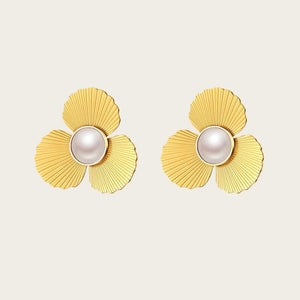 YACHAN Flower Stud Earrings 18K Plated Stainless Steel Vintage Pearl Jewelry