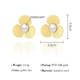 YACHAN Flower Stud Earrings 18K Plated Stainless Steel Vintage Pearl Jewelry