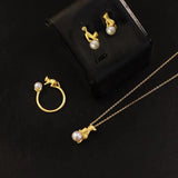 Asymmetry Cat Stud Earrings Simulated Pearl Charm Jewelry