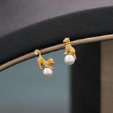 Asymmetry Cat Stud Earrings Simulated Pearl Charm Jewelry
