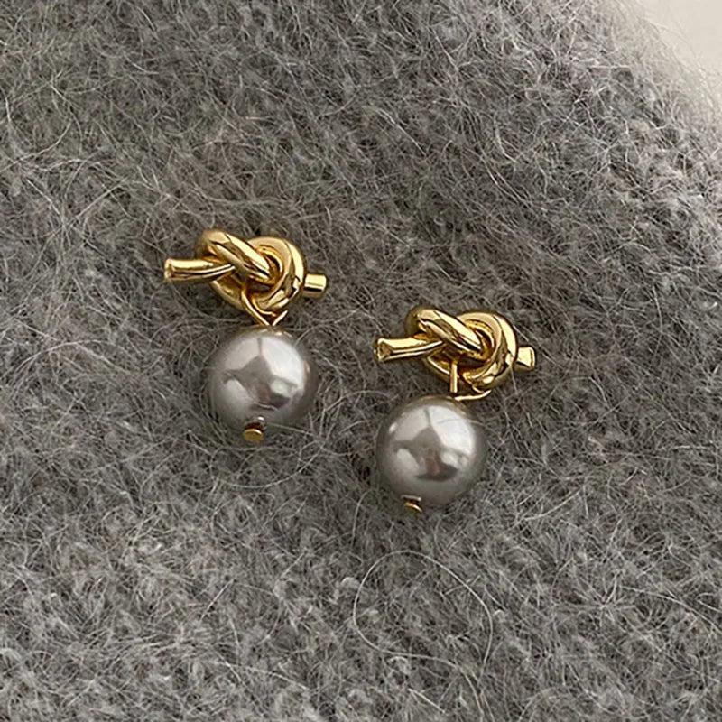 Foxanry Grey Pearl Stud Earrings for Women
