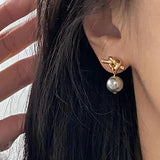 Foxanry Grey Pearl Stud Earrings for Women