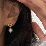 Foxanry Grey Pearl Stud Earrings for Women
