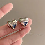 Heart Shaped Pearl Letter Earrings Silver Enamel Piercing Jewelry Girls Accessor